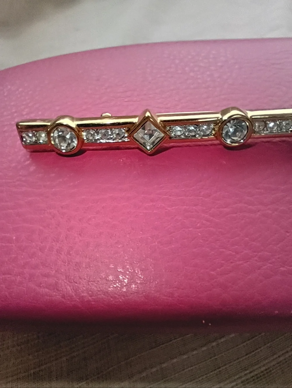 Vintage Swarovski Bar Brooch Crystal Gold Signed Swan Mark Women's Jewelry